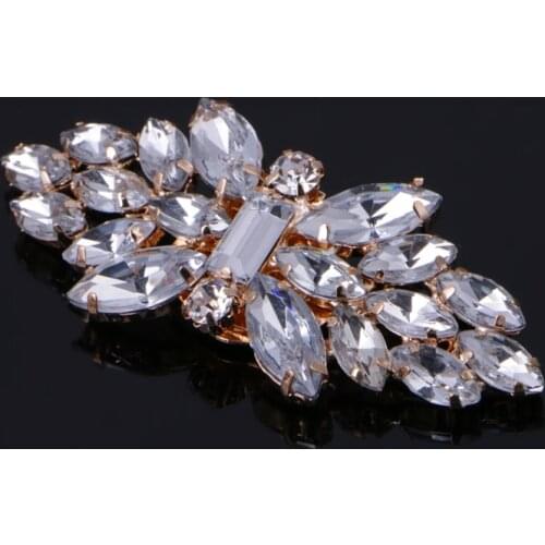 Gold Tone Rhinestone Shoe Clips Flower Glass Wedding Diamante Sparkle Fashion