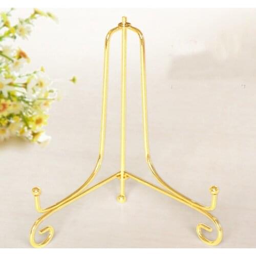 Golden Sturdy Steady Metal Glass Plate Bowls Medals Easel For Desktop Rack