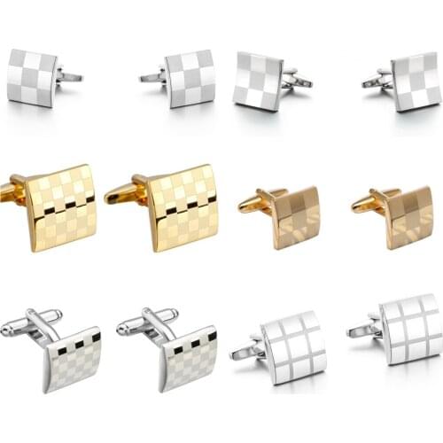 10pairs/lot Classic Silver/Gold Laser Cufflinks Square Arch Shape Checker Grid Cuff Links Mens Jewelry Accessory Wholesale