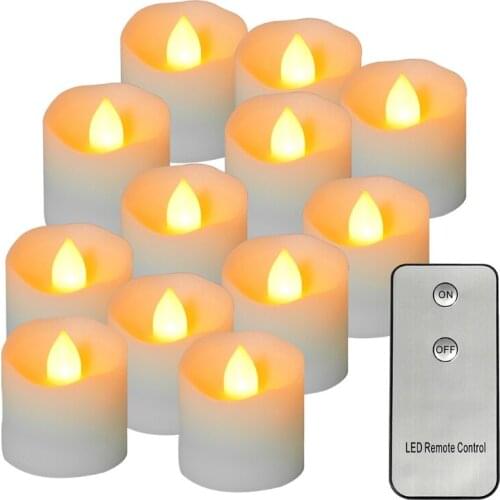 12pcs Flameless Electronic LED Candles Remote Control Flickering Tea Light Decor