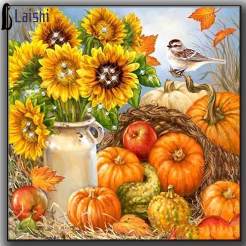 5d Diamond Painting Idyllic scenery Full Square Sunflower Diamond Mosaic Embroidery Pumpkin Rhinestones Picture Halloween Decor