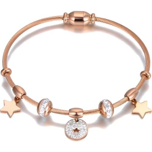 Trendy Clay CZ Crystal Star Charm Bracelets Bangle For Women Stainless Steel Bohemia Beach Link Chain Bracelet B20020