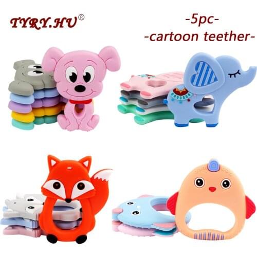 TYRY.HU 5pc BPA Free Silicone Teething Beads Animal Fox Elephant Baby Infant Baby Silicone Chewable Beads DIY Safe Toys
