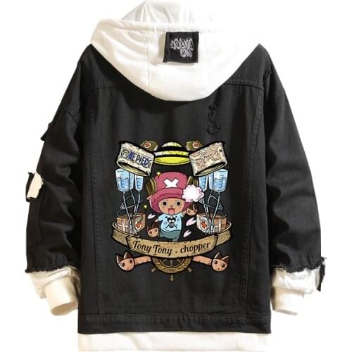 Men Women Black Jeans Jacket Anime One Piece Tony Chopper Denim Coat Sweatshirt Outwear Halloween Cartoon Cosplay Costume Tops