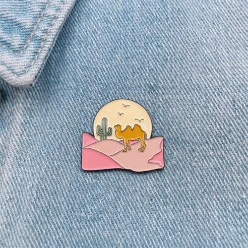 Cartoon Sweet Landscape Desert Camel Cactus Enamel Brooch Animal Plant Alloy Pins Punk Badge Accessories Fashion Woman Jewelry