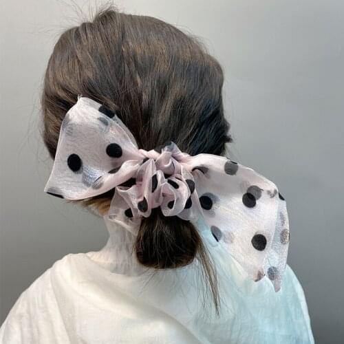 European And American Polka Dot Net Yarn Big Bow Hair Ring Sweet Temperament Wave Point European Root Scrunchies Woman