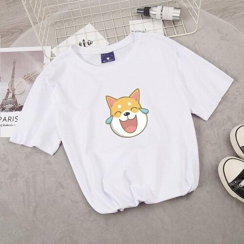 Summer Top Shiba Inu Dog Print T-shirt Korean Harajuku Kawaii Cartoon Funny Cotton Tshirt Women Short Sleeve Tee Shirt Female