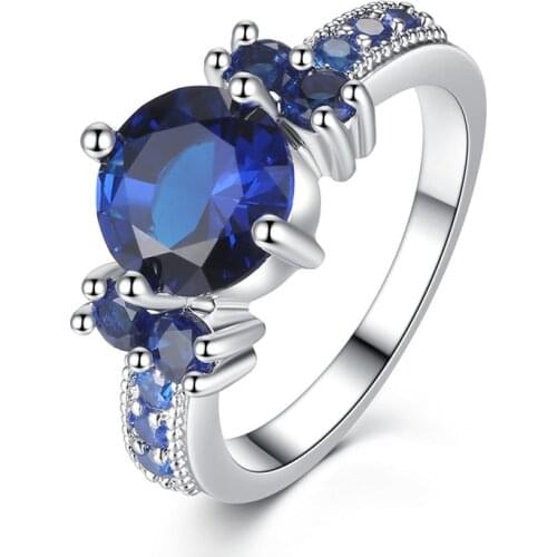 1 Piece Copper Round Setting Cubic Zirconia Rings for Women Prong Silver Color Cocktail Ring for Anniversary