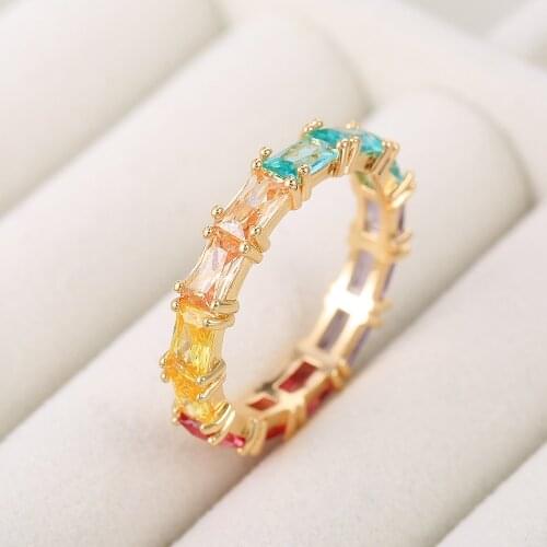 Exquisite Fashion Rainbow Color Zircon ring feature Euro-American Romantic Ring for women luxury jewelry wholesale charm Gift