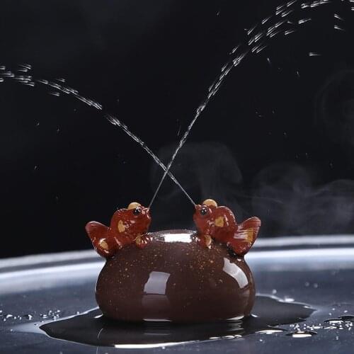 Creative Water Spray Double Fish Tea Pet Yixing Purple Clay Handmade Crafts Tea Set Play Tea Ceremony Accessories Home Decor