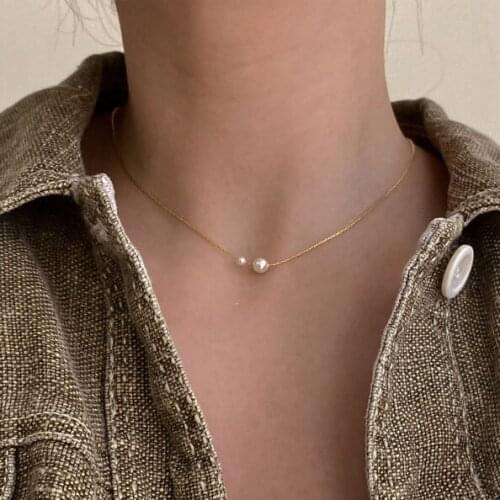 Mini Pearl Beads Pendant Gold Chain Necklaces For Women Korean Simple Long Clavicle Necklace Girls Fashion Jewelry Gift