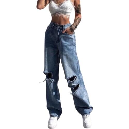 Fashion Jeans Harajuku Hollow Denim pants Womens Hot Pure Leisure Loose Slim Flare Pants Mujer Hip Hop Denim pants
