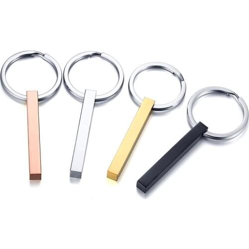 Fashion Selling Stainless Steel Three-Dimensional Square Keychain Rectangular Pendant Mirror Polished Gold Plated Rose Gold 40*5