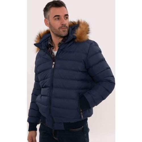 Blue Hooded Puffer Coat for Men Wessi