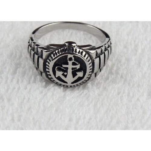 Mens Navy Anchor Nautical Sailor 316L Stainless Steel Biker Ring
