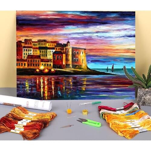 Italy - Liguria Printed 11CT Cross-Stitch DIY Embroidery Complete Kit DMC Threads Painting Craft Knitting Handiwork Sales