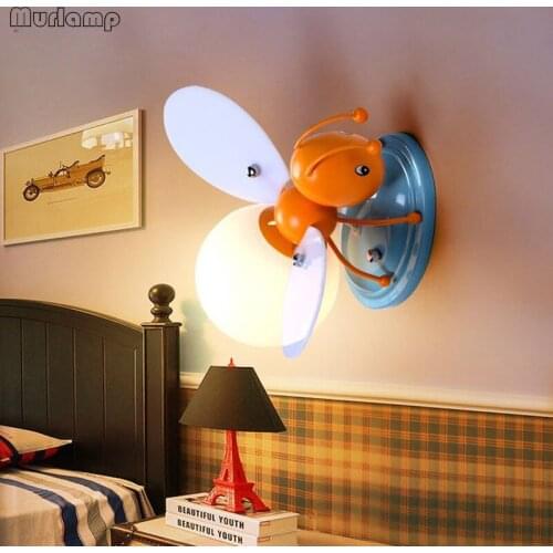 Cute Bees Wall Lamp Led Wall Light Childrens Room Boy Kids Bedroom Beside Study Reading Lamp Fixtures Home Decor Sleep Lingt