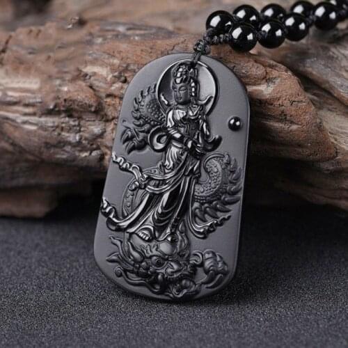 Natural Obsidian Dragon Guan yin Jade Pendant Jewelry Lucky to ward off evil spirit Auspicious Amulet Pendant Jade Fine Jewelry