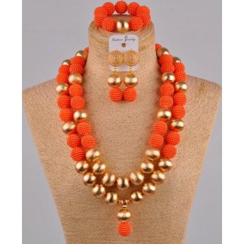 Orange simulated pearl african beads jewelry set 24 inches necklace FZZ40