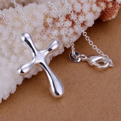 P105_2 Hot Sale Fine Silver Color Jewelry,Wholesale Factory Price Charms Free Shipping Fashion Large Droplets Cross Pendants