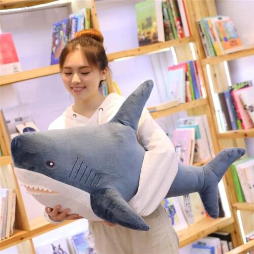 80-140cm Big Size Funny Soft Bite Shark Plush Toy Stuffed Marine Animal Doll Pillow Appease Cushion Gift For Children Kids Girls