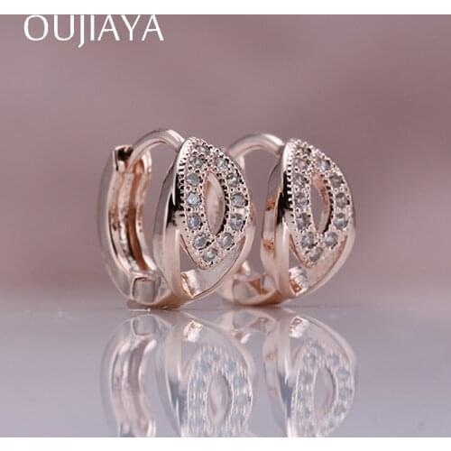 OUJIAYA Luxury Round Crystal Drop 585 Rose Gold Dangle Earrings Natural Zircon Small Women Wedding Birthday Gift Jewelry A18