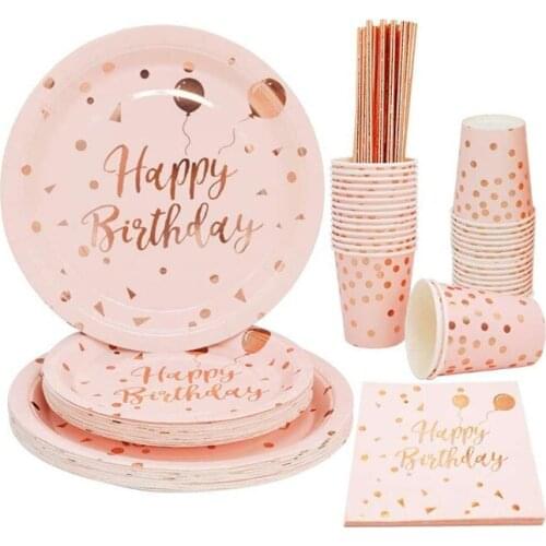 Rose Gold Party Disposable Tableware Paper Cup Plate Napkins Birthday Party Decorations Wedding Supplies Baby Shower Favors