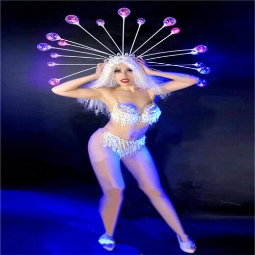 DC44 Ballroom dance led costumes light women sexy dresses bar party stage show wears catwalk performance dj bar singer cloth ktv