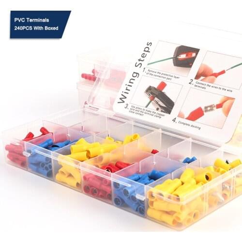 Boxed 240PCS Spade bullet Crimp Terminals Insulated Cable Connector Electrical Wire PVC Male Female Butt Set Splice Terminal