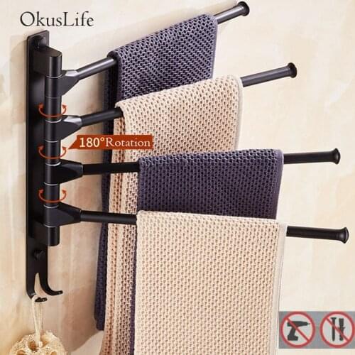 Nail Free No Drilling Towel Rack Multi Arms Anti-slip Towel Hanging with Hooks Towel Rack Movable Towel Bars Bathroom Shelf