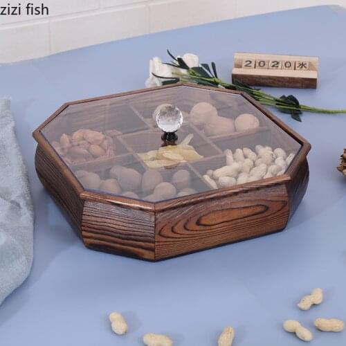 Vintage Wooden Dried Fruit Plate Candy Box Household Divided Snack Fruit Nut Plate Kitchen Storage Container Home Decoration New