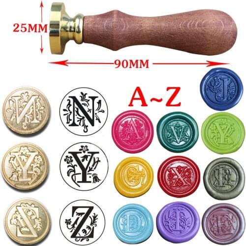 Vintage Brass Royal Family Wax Seal Stamp Alphabet 26 Sealing Wax Seal Letter A-Z Retro Key Wedding Wooden Stamps