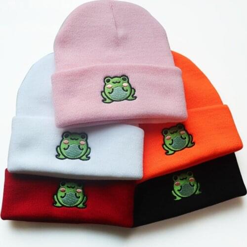 Froggie Beanie Cartoon Lovely Animal Crossing Embroidery Girls Boys Knit Warm Woolen Skullies for Party