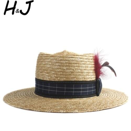 Fashion Women Men Wheat Straw Pork Pie Sun Hat Panama Hat Summer Beach Hat Lady Boater Beach Sunhat Jazz Hat Size 56-58CM