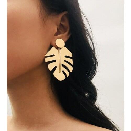 Abayabay Girls Ear Stud Earring Leaf Womens Drop Earrings Light Yellow Gold Color Big Cute Lovers Classic Jewelry Oorbellen