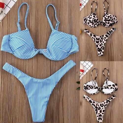 #H40 Micro Bikini Women Print Bandage Leopard Push Up Bikini Sexy Swimsuit Striped Swimwear Bikini Sets 2020 Biquini Mujer