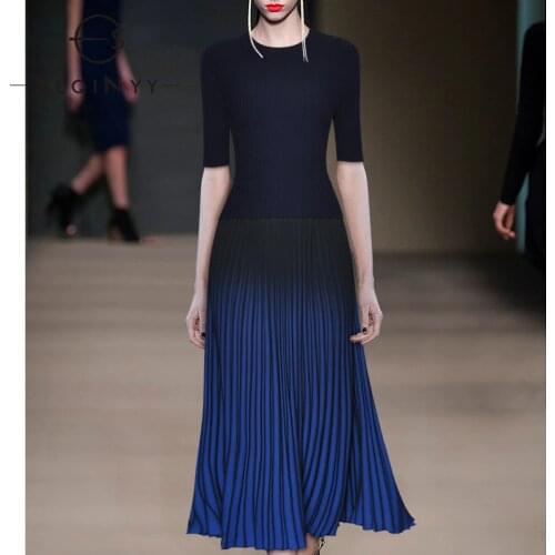 SEQINYY Elegant Suit Knitting Top Belt + Blue Black Pleated Long Skirt 2020 Spring Autumn New Fashion Design Women Office Lady