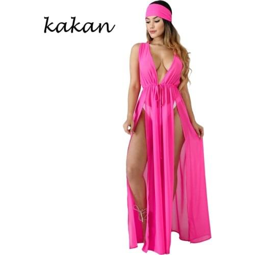 Kakan summer new womens cardigan chiffon dress plus long boho beach dress black blue wine red yellow dress