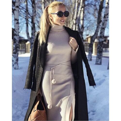 2020 Dress Women Direct Selling Dress Knit Woman New Cashmere Slim High Collar Long Bag Hip Tight Sleeve Winter Female