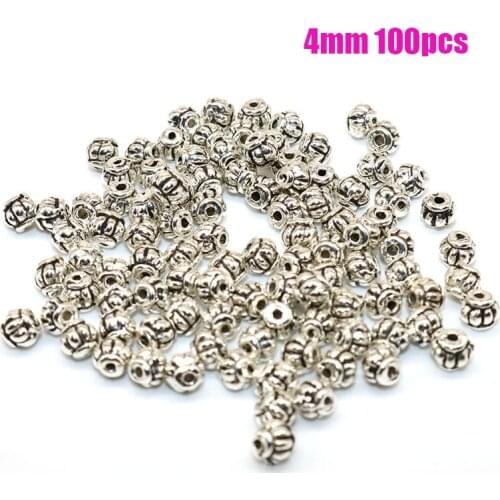 4MM 100pcs rhombus lantern end Beads Vintage Silver Plated Spacer Beads Needlework beads Jewelry Making accessories