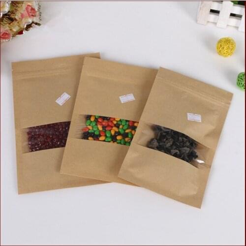 16*26 10pcs brown self zip lock kraft paper bags with window for gifts sweets and candy food tea jewelry retail package paper