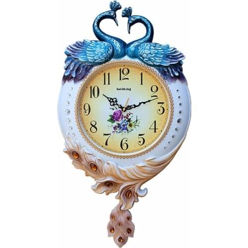 20inch Fashion Retro Cartoon Wall Clock Living Room large mute round Wall Clock with Drill Phoenix Peacock Clock