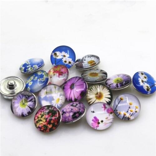 30pcs/lot Mix Random Flower Daisy Snap Buttons 18mm Ginger Snap Bracelet&Bangles DIY Sports Snap necklace Jewelry Charms
