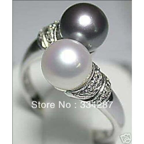 5 colors! fancy twins 8mm white/pink/yellow/black shell pearl 18KGP ring #7,8,9
