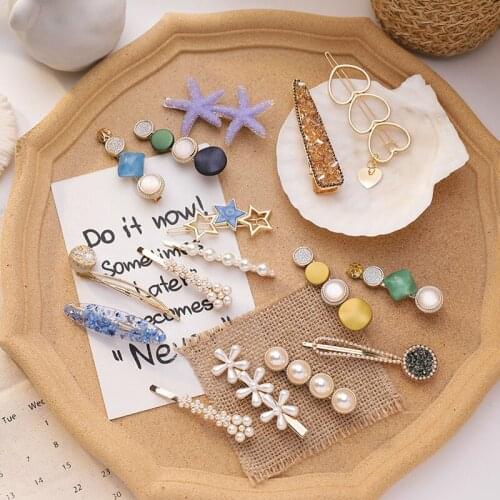 8 Pcs/Set Starfish Geometric Imitation Pearl Hairpin 2020 New Korean Trendy Sweet Cute Hairpin for Girl Fashion Hair Accessories