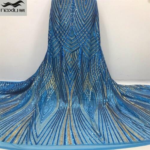 Madison African Lace Fabric 5 Yards Nigerian French Lace Fabrics With Sequins 2021 High Quality Lace For Dress Sewing