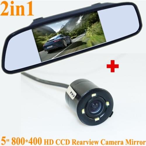 Promotion 2 in 1 Car parking system HD CCD night vision car backup reversing rear view camera + 5" HD 800*480 Car Mirror Monitor