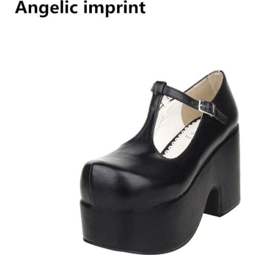 Angelic imprint woman mori girl lolita cosplay shoes lady high heels T-strap pumps women princess dress party shoes 10cm 33-47