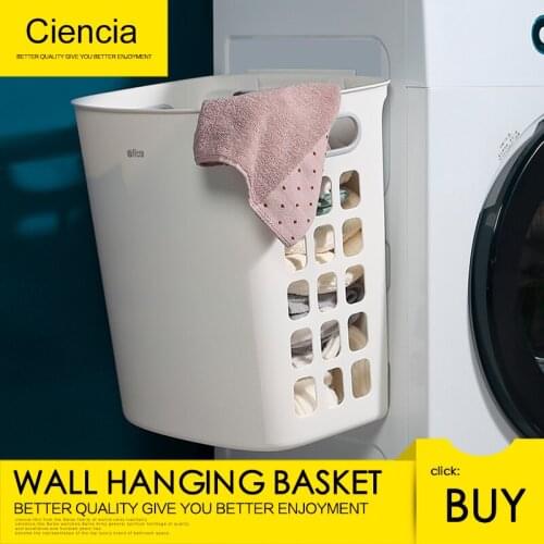 Free Shipping Plastic Dirty Clothes Basket Hanging Free Punching Wall Laundry Hamper Basket Large Bathroom Storage Basket