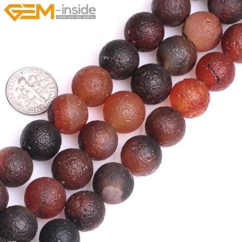 Gem-inside 8-12mm Natural Round Dream Lace Frost Matte Agates Beads For Jewelry Making Bracelet 15inch DIY